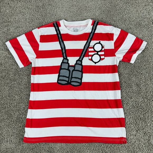 Where's Waldo Shirt Mens Medium Red White Striped Costume Short Sleeve - Picture 1 of 10